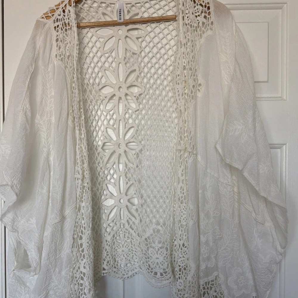 Torrid Crochet White Kimono Top